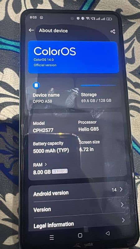 oppo A58 New condition garenty b ha with box 0