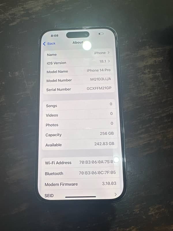 14 Pro LLA 256 gb 84 health PTA Approved 5