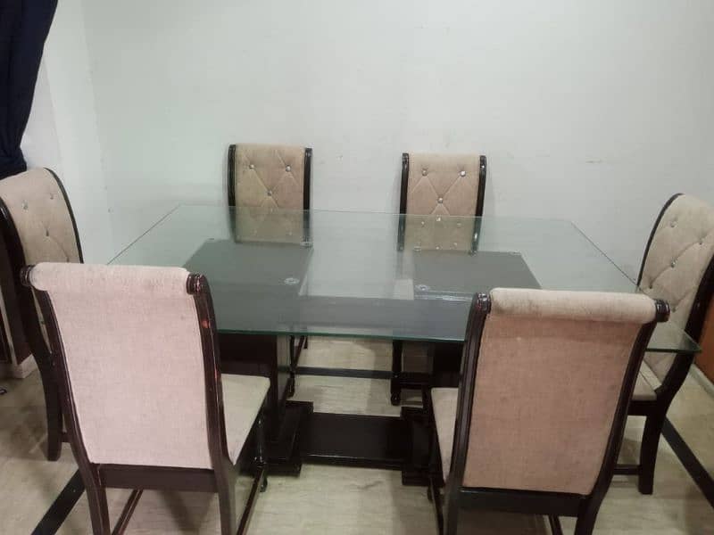 6 Seater Wood Dining Table with 12mm Glass Top 1