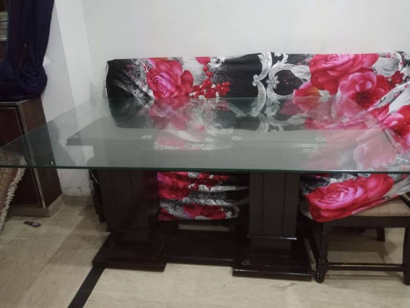 6 Seater Wood Dining Table with 12mm Glass Top 6