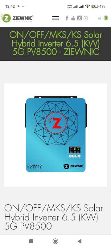 selling ziewnic 6.5 kB hybrid inverter like new. 0