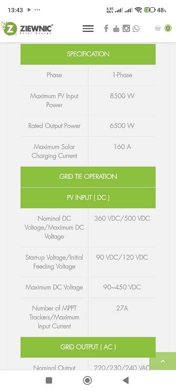 selling ziewnic 6.5 kB hybrid inverter like new. 2