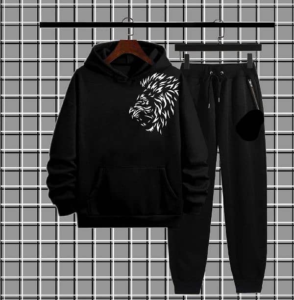 Men's black fleece Tracksuit -2 pieces plain design 1