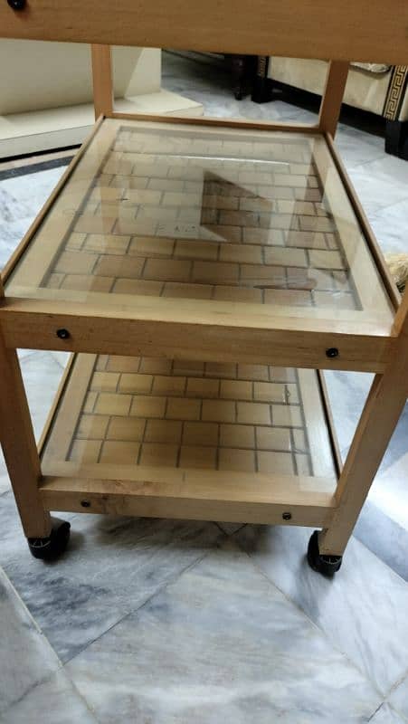 3 floor wooden trolley with glass 3