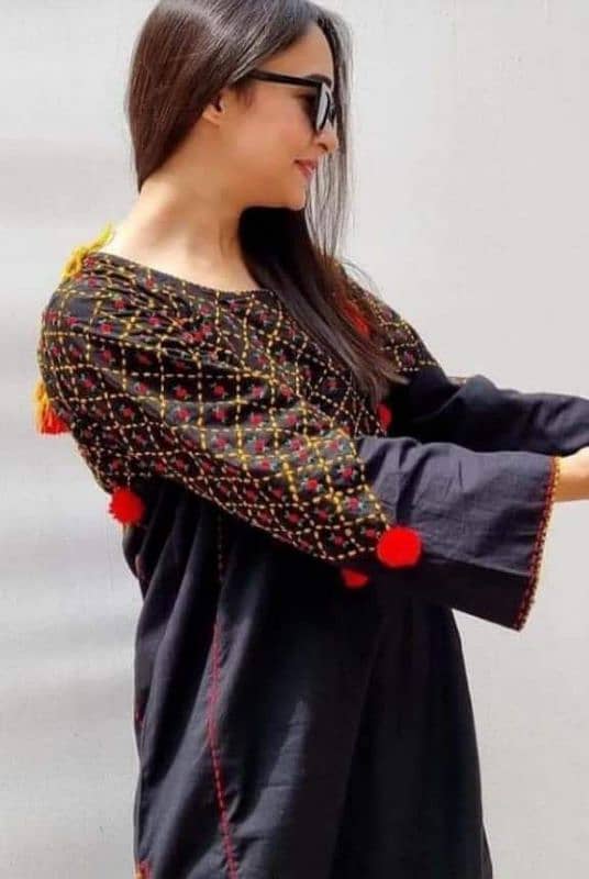 women embroidery cotton black suit 2