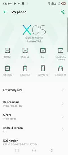 infinix hot 11 play full  box ram 4/64