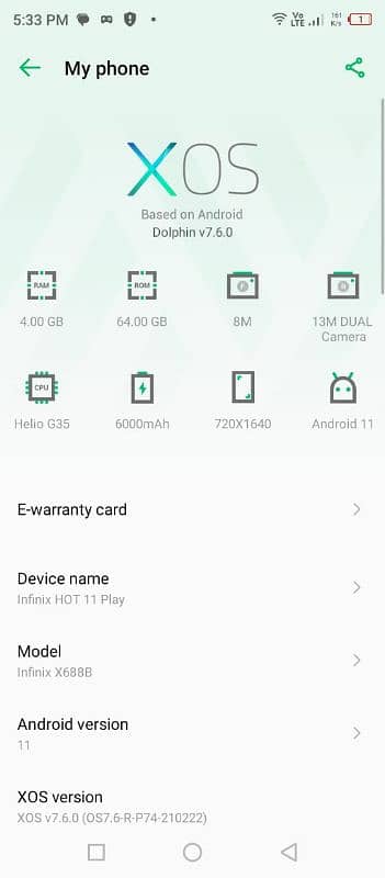 infinix hot 11 play full  box ram 4/64 0