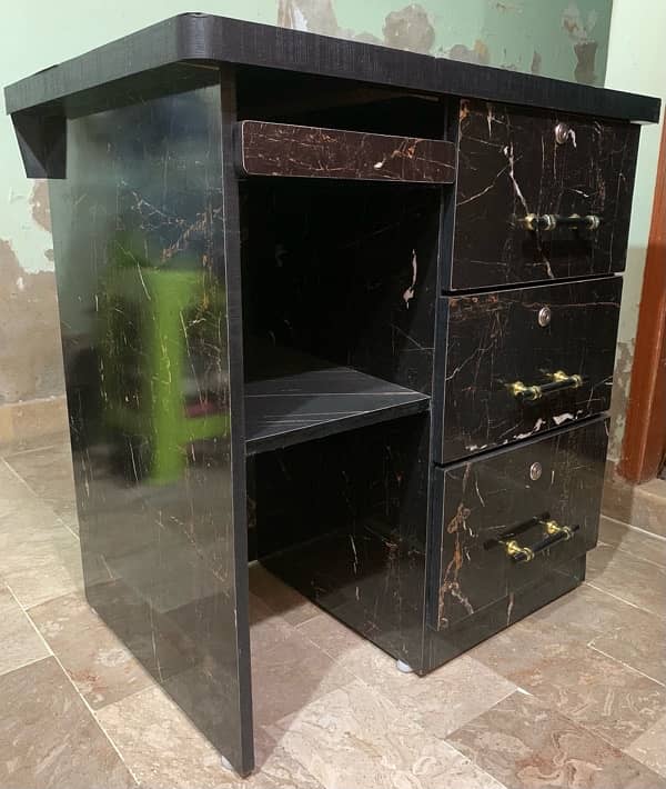 Luxury Computer Table with Lockable Drawers - Black Marble Design 2