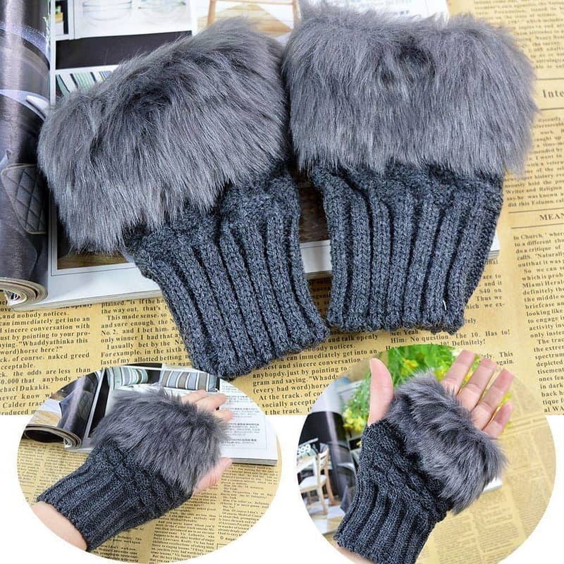 1 Pc Wool Fingerless Gloves - Plain Pattern for Women's Warmth 4