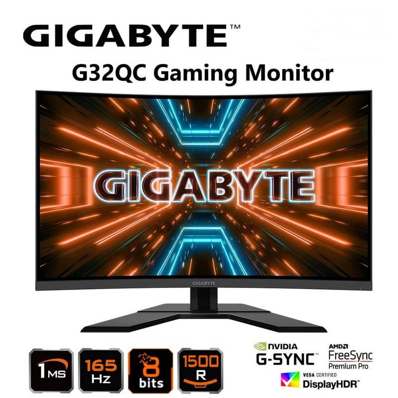 Gigabyte G32QC A 165hz 2k 1ms 1500R curved va gaming monitor with box 0