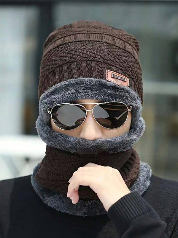 Woolen Winter Beanie & Neck Warmer Combo – Unisex (Random Color) 3