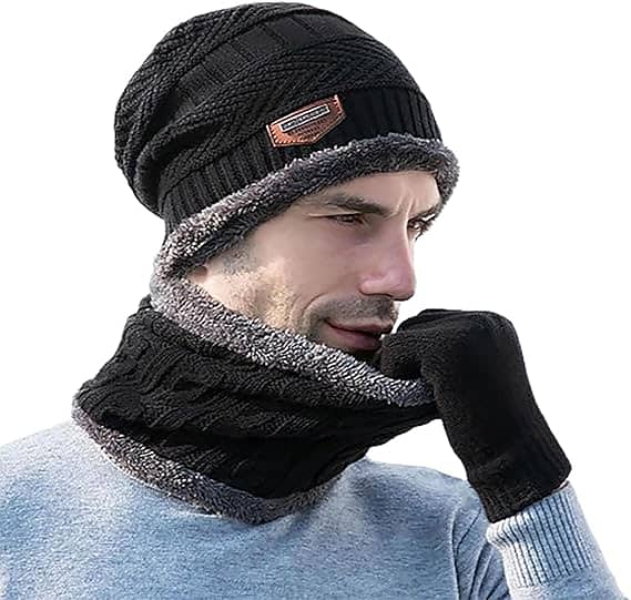 Woolen Winter Beanie & Neck Warmer Combo – Unisex (Random Color) 5