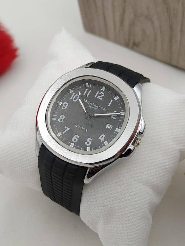 Aa1 Patek Philippe Geneve Stylish Watch Silicon Strap Silver Dial 0