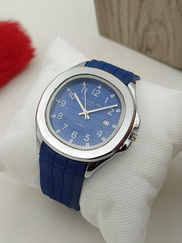 Aa1 Patek Philippe Geneve Stylish Watch Silicon Strap Silver Dial 3