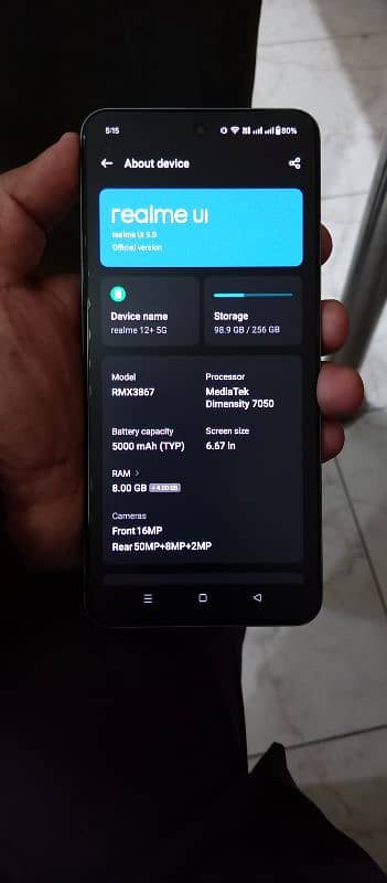 Realme 12+ 5G  8GB+8GB Expandable RAM 256GB Storage 0