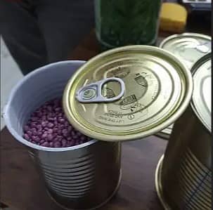 Tin can, ring pull cap, aluminum pouches, basil seeds, stabilizer 2