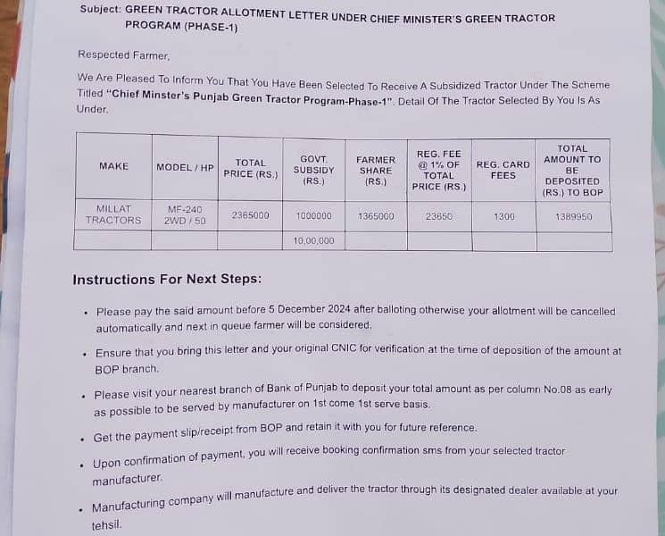 Green Tractor Scheme  Letter for sale 1