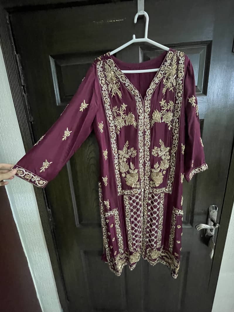 Beautiful Pure Raw Silk hand embellished dress with sharara 0