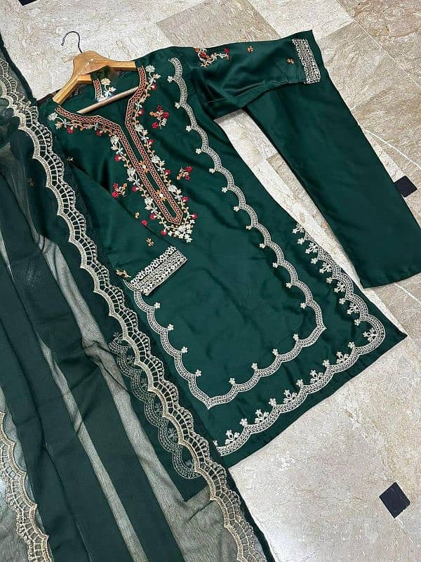 3 pc'S woman stitched  shamoz silk Embroidered suit 0