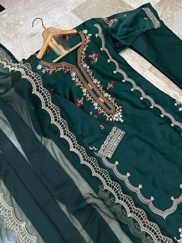 3 pc'S woman stitched  shamoz silk Embroidered suit 1