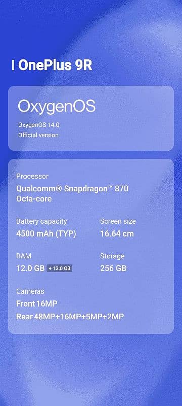 OnePlus 9R 12+12GB Ram, + 256GB storage 4