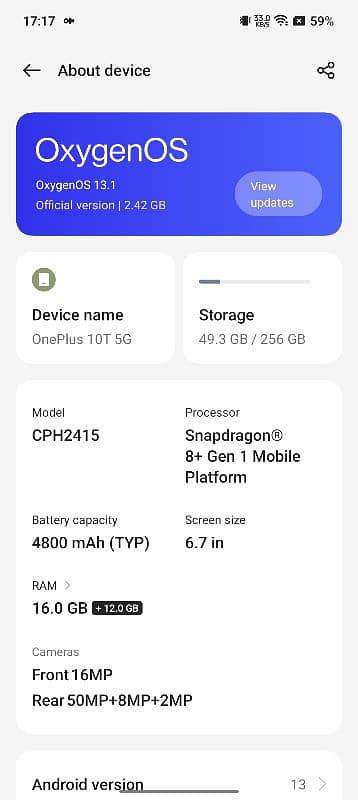 OnePlus 10T 16+12gb ram/256gb room 4