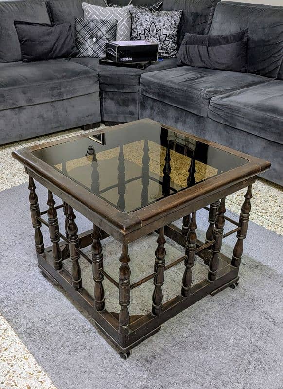 Solid  3 pieces wooden center tables with glass 4