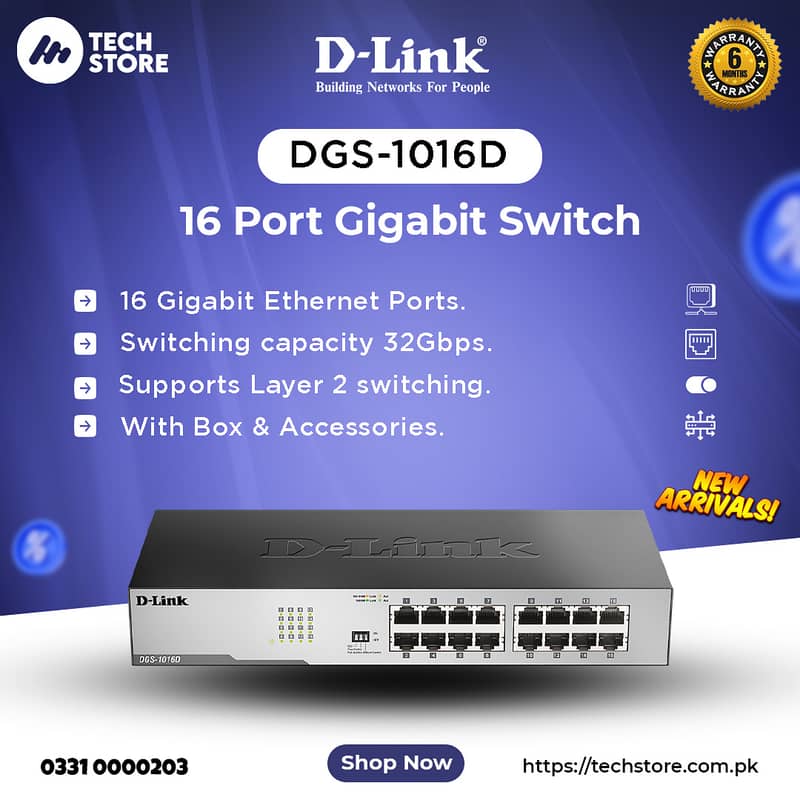 D-Link DGS-1016D Gigabit Ethernet DesktopSwitch unmanage (Branded use) 0