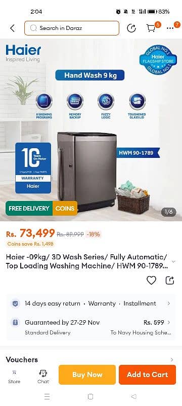 Fully Automatic Washing Machine HWM90-1789 with Advanced Technology* 9