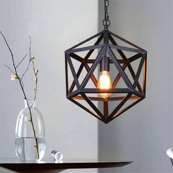 3 Hexagonal Hanging Lamps In Black 1