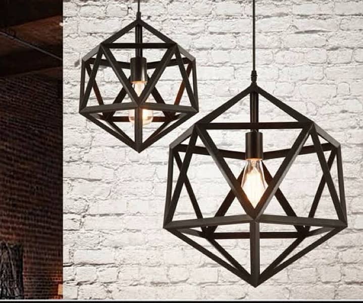 3 Hexagonal Hanging Lamps In Black 2