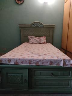 Single Bed with 2 drawers and mattress . Sea green