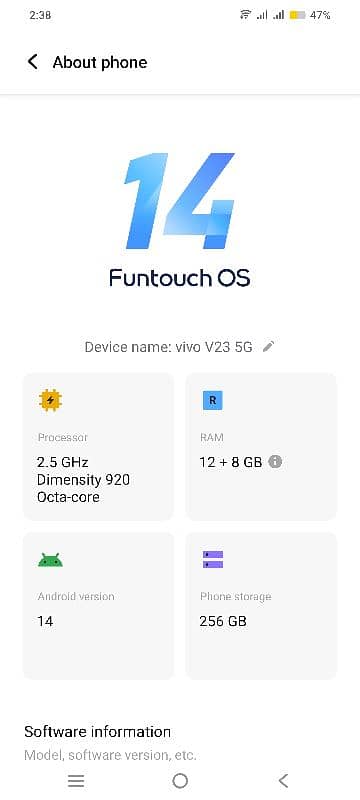 vivo v23e 5g 8+4 GP RAM 256 GP ROM 6