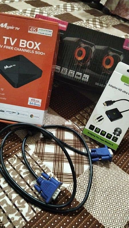 Android Box + HDMI To VGA Converter + VGA Cable + 2 Dual Speakers 0