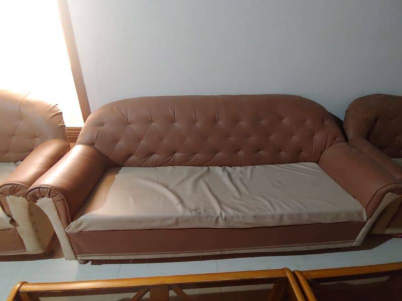 brown and skin sofa set 5