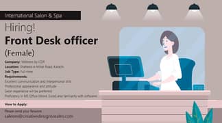 Female Front Desk Officer Rreceptionist for Salon in Karachi