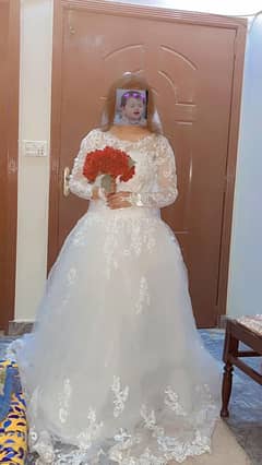 christain wedding dress with veil and gloves on rent