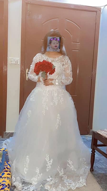 christain wedding dress on rent with veil and gloves 0