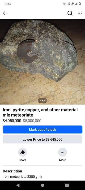 meteorite stone iron,pyrite, and copper. 0