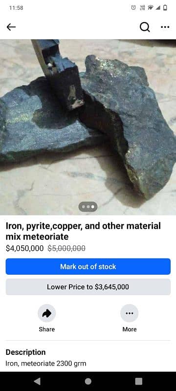 meteorite stone iron,pyrite, and copper. 1