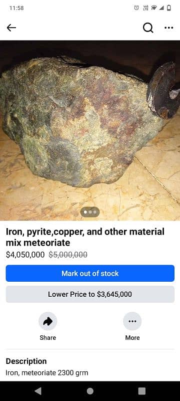 meteorite stone iron,pyrite, and copper. 2