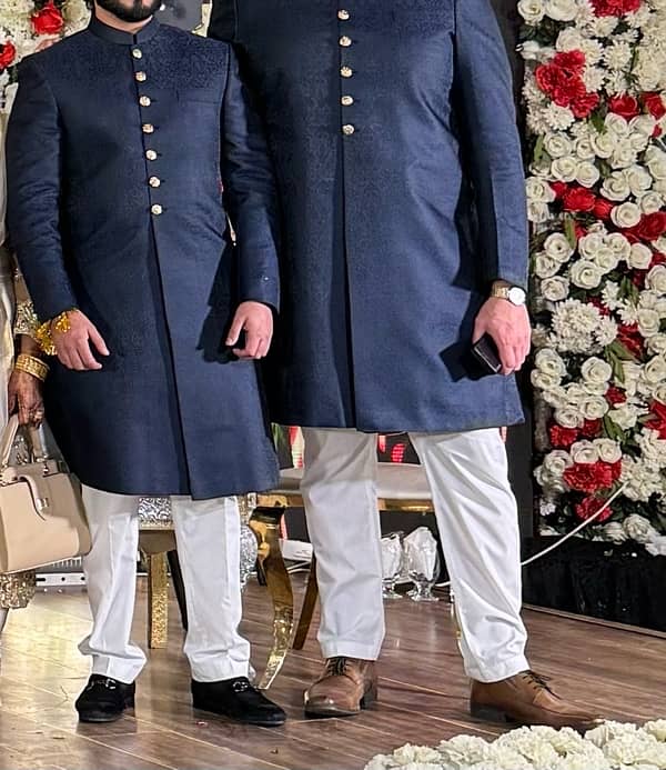 Navy blue and beige sherwani for wedding 1