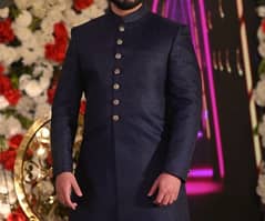 Navy blue and beige sherwani for wedding