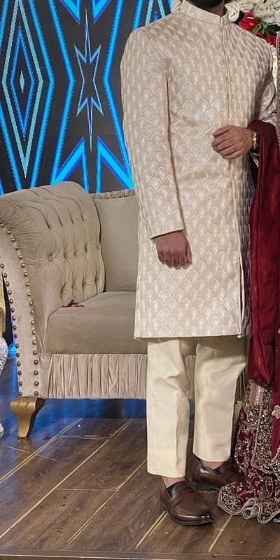 Navy blue and beige sherwani for wedding 2