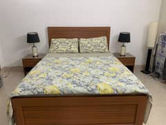 Bed with side table and mattres | bedset | interwood bed | Double bed