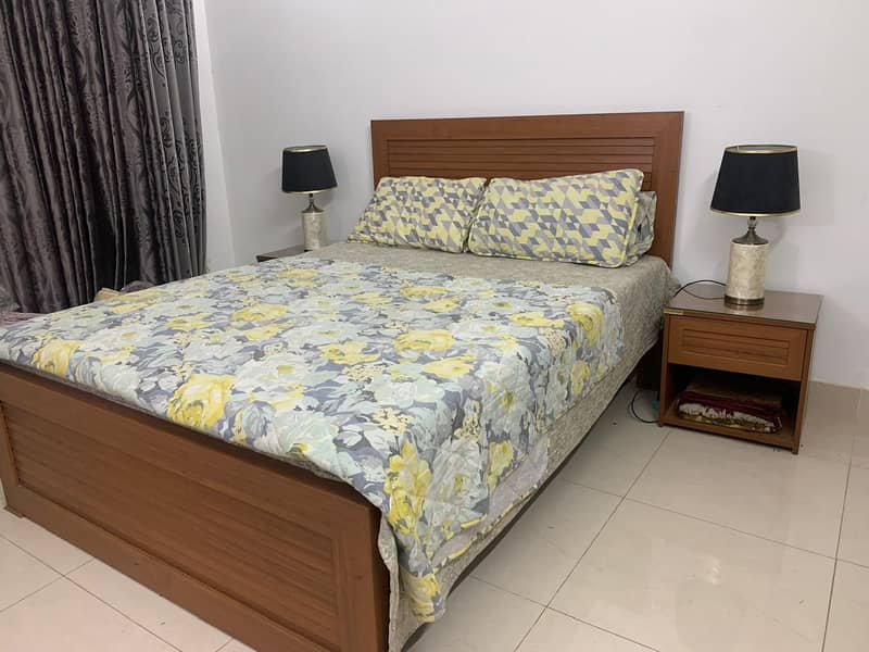 Bed with side table and mattres | bedset | interwood bed | Double bed 1