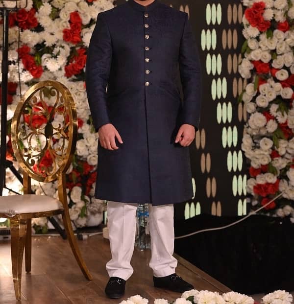 Navy blue and beige sherwani for wedding 3