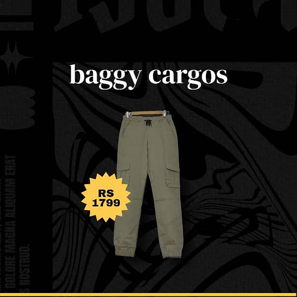 cotton six pockets cargo for men. trendy yet casual baggy cargos 0