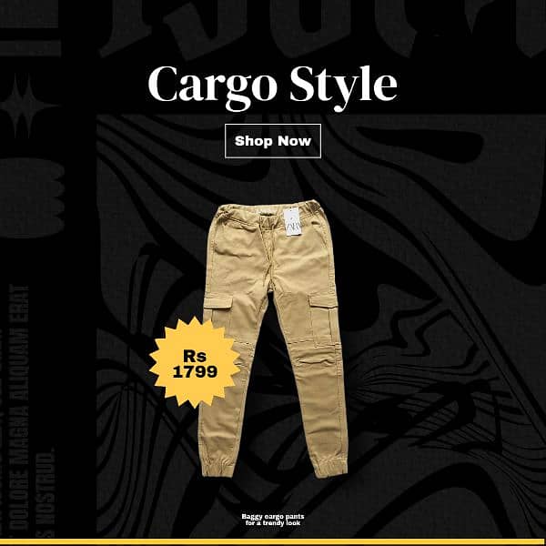 cotton six pockets cargo for men. trendy yet casual baggy cargos 2