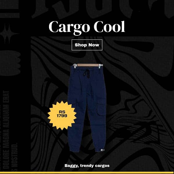 cotton six pockets cargo for men. trendy yet casual baggy cargos 3